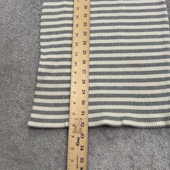 Theory Ribbed Knit Bodycon Midi Dress Womens XSP Gray White Striped Crew Neck - Picture 10 of 14